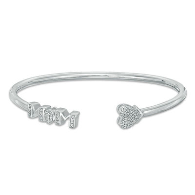 Diamond Accent Heart and "MOM" Open Flex Bangle in Sterling Silver - 7.5"