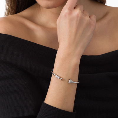 Diamond Accent Heart and "MOM" Open Flex Bangle in Sterling Silver - 7.5"