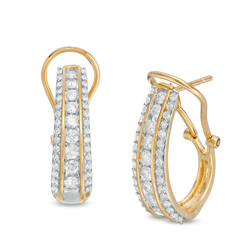 1.00 CT. T.W. Diamond Graduated Multi-Row J-Hoop Earrings in 10K Gold|Peoples Jewellers