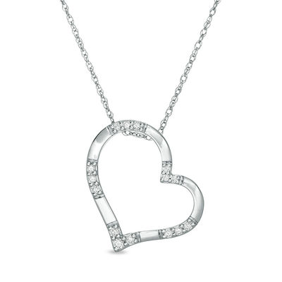 0.12 CT. T.W. Diamond Heart Outline Pendant in 10K White Gold