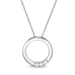 0.10 CT. T.W. Diamond Three Stone Open Circle Pendant in 10K White Gold