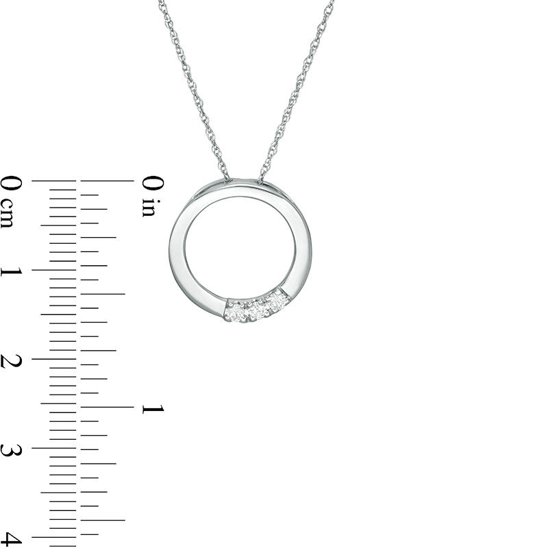 0.10 CT. T.W. Diamond Three Stone Open Circle Pendant in 10K White Gold