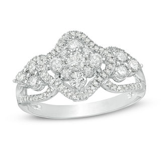 1.00 CT. T.W. Diamond Clover Frame Tri-Sides Ring in 10K White Gold