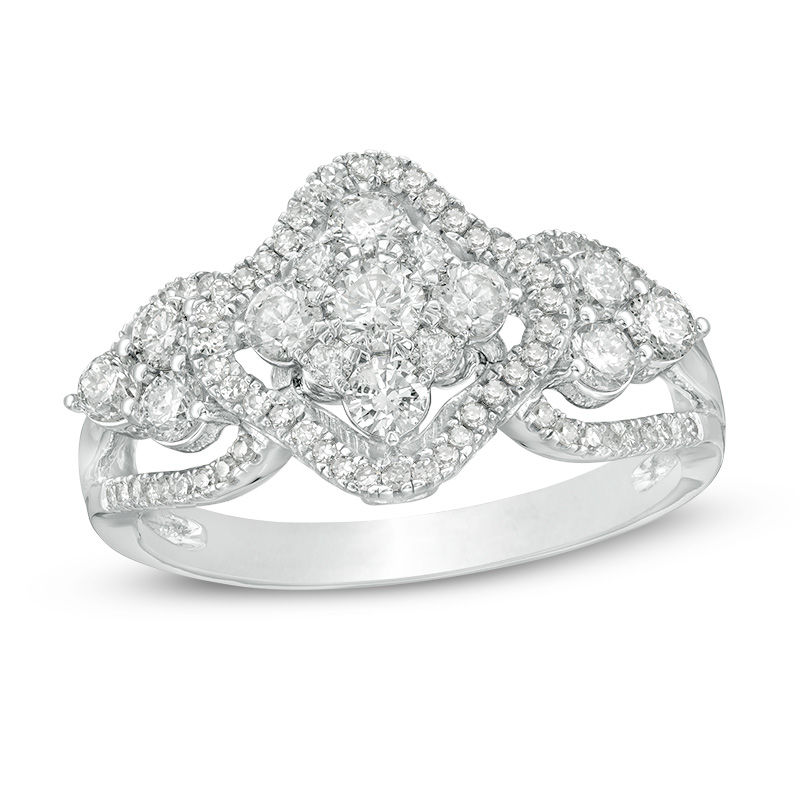 1.00 CT. T.W. Diamond Clover Frame Tri-Sides Ring in 10K White Gold|Peoples Jewellers