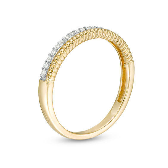 0.116 CT. T.W. Diamond and Beaded Double Row Stacked Ring in 10K Gold