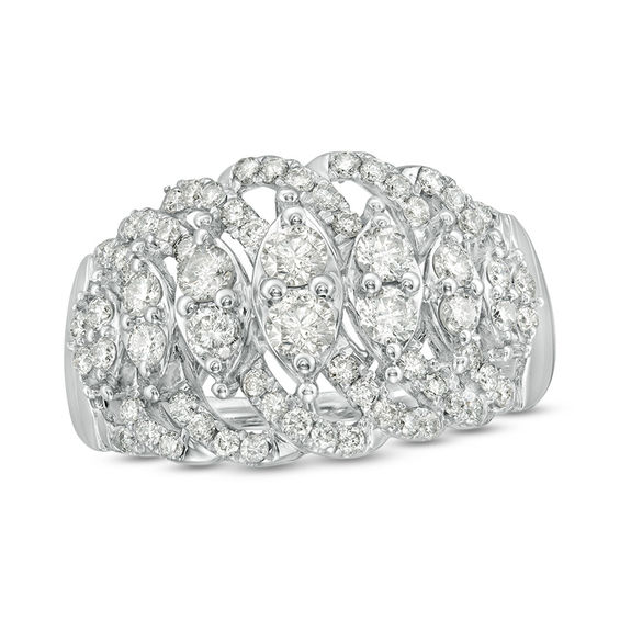 1.00 CT. T.W. Diamond Marquise Wave Ring in 10K White Gold