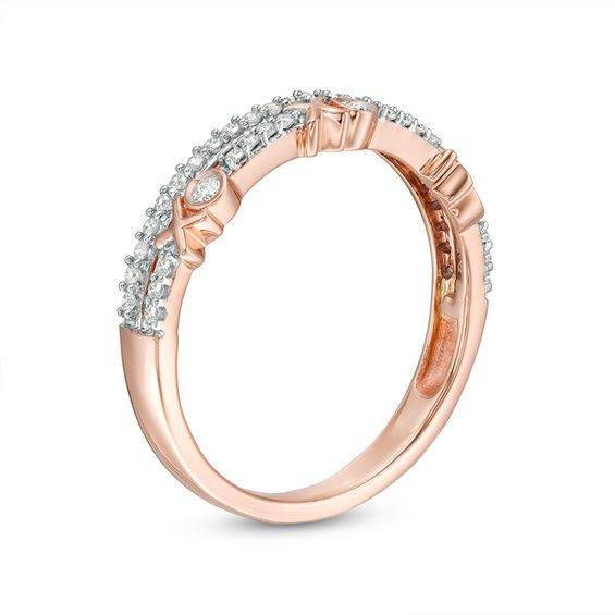 0.24 CT. T.W. Diamond "XO" Station Double Row Stacked Ring in 10K Rose Gold