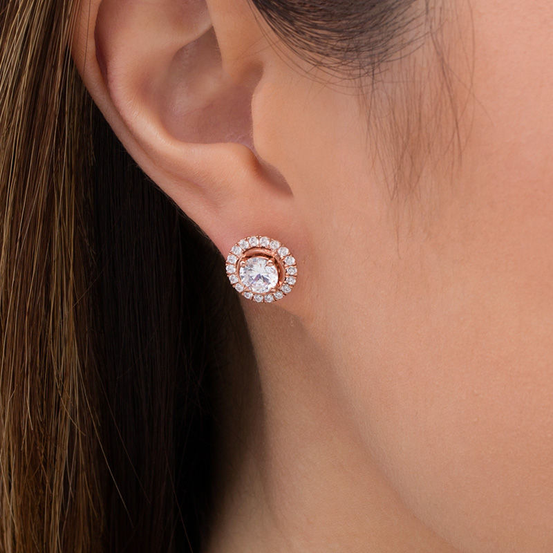 2.00 CT. T.W. Diamond Frame Stud Earrings in 14K Rose Gold|Peoples Jewellers