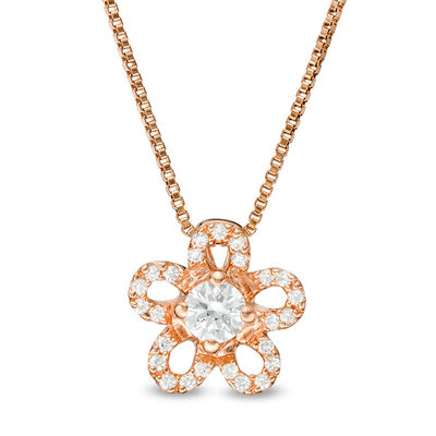 0.25 CT. T.W. Diamond Flower Pendant in 10K Rose Gold