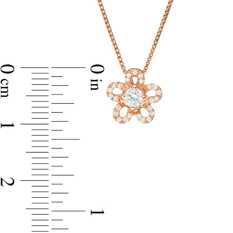 Main Image 3 of 0.25 CT. T.W. Diamond Flower Pendant in 10K Rose Gold