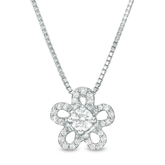 0.25 CT. T.W. Diamond Flower Pendant in 10K White Gold