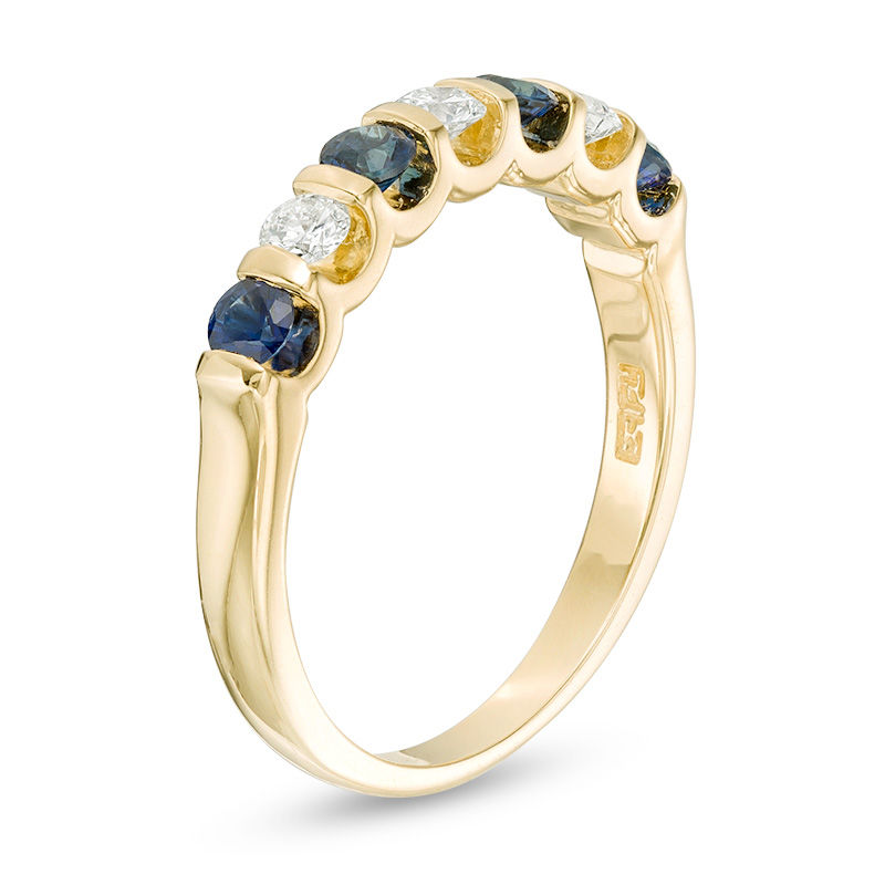 EFFY™ Collection Blue Sapphire and 0.23 CT. T.W. Diamond Alternating ...