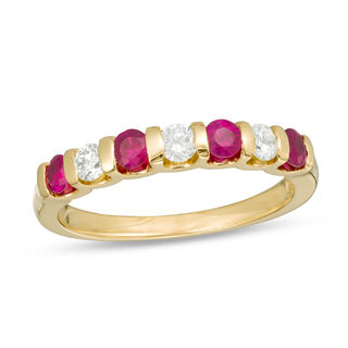 EFFY™ Collection Ruby and 0.23 CT. T.W. Diamond Alternating Stackable Ring in 14K Gold