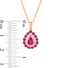 Thumbnail Image 2 of EFFY™ Collection Pear-Shaped Ruby and 0.07 CT. T.W. Diamond Frame Pendant in 14K Rose Gold