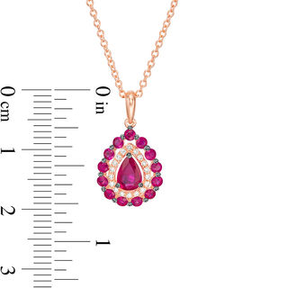 EFFY™ Collection Pear-Shaped Ruby and 0.07 CT. T.W. Diamond Frame Pendant in 14K Rose Gold