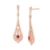 Thumbnail Image 1 of EFFY™ Collection Ruby and 0.37 CT. T.W. Diamond Pendulum Vintage-Style Drop Earrings in 14K Rose Gold