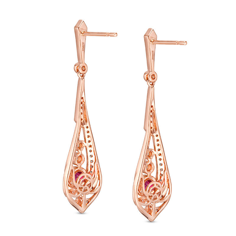 EFFY™ Collection Ruby and 0.37 CT. T.W. Diamond Pendulum Vintage-Style Drop Earrings in 14K Rose Gold|Peoples Jewellers