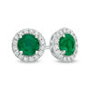 Thumbnail Image 0 of EFFY™ Collection 5.0mm Emerald and 0.12 CT. T.W. Diamond Frame Stud Earrings in 14K White Gold