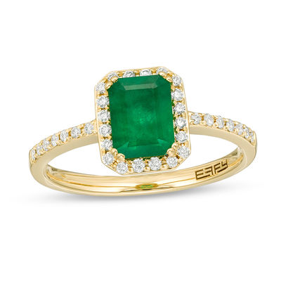 EFFY™ Collection Emerald-Cut Emerald and 0.20 CT. T.W. Diamond Frame Ring in 14K Gold