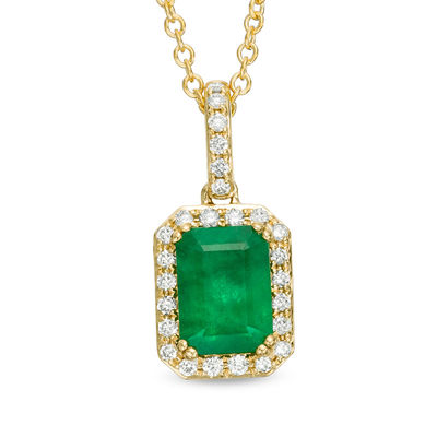 EFFY™ Collection Emerald-Cut Emerald and 0.13 CT. T.W. Diamond Frame Pendant in 14K Gold