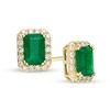 Thumbnail Image 0 of EFFY™ Collection Emerald-Cut Emerald and 0.18 CT. T.W. Diamond Frame Stud Earrings in 14K Gold