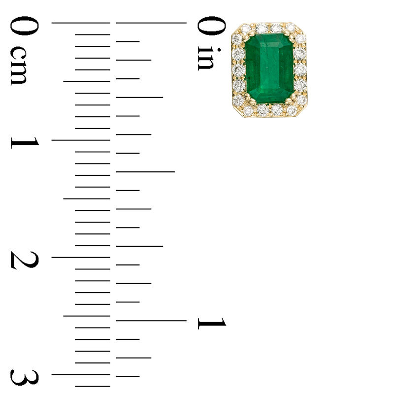 EFFY™ Collection Emerald-Cut Emerald and 0.18 CT. T.W. Diamond Frame Stud Earrings in 14K Gold