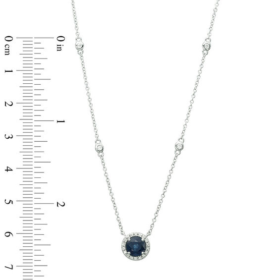 EFFY™ Collection 6.0mm Blue Sapphire and 0.10 CT. T.W. Diamond Frame and Station Necklace in 14K White Gold