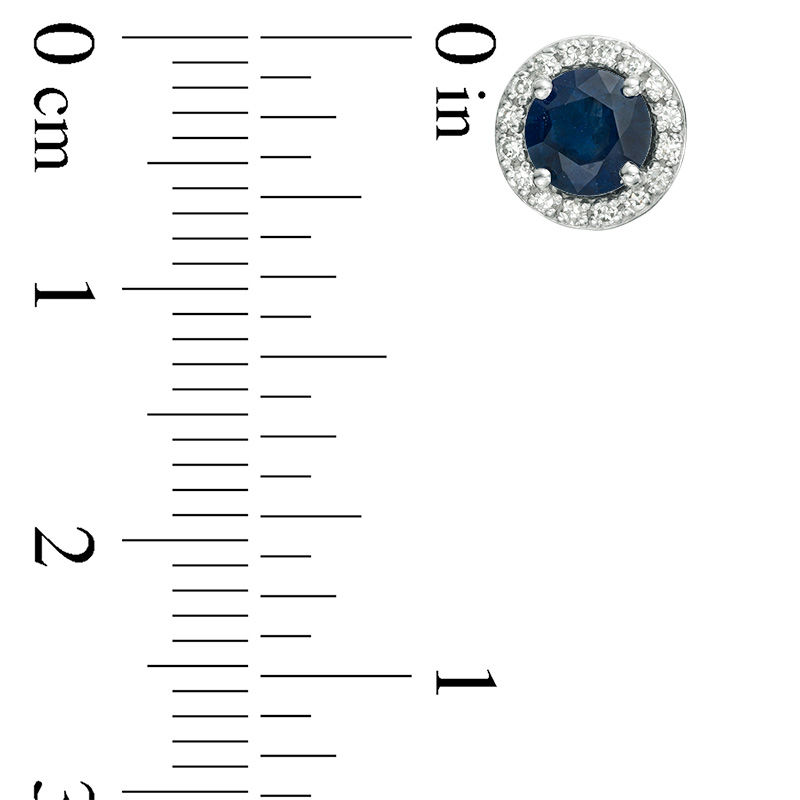 EFFY™ Collection 5.0mm Blue Sapphire and 0.12 CT. T.W. Diamond Frame Stud Earrings in 14K White Gold|Peoples Jewellers