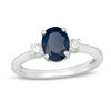Thumbnail Image 0 of EFFY™ Collection Oval Blue Sapphire and 0.15 CT. T.W. Diamond Three Stone Ring in 14K White Gold