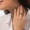 Thumbnail Image 1 of EFFY™ Collection Oval Blue Sapphire and 0.15 CT. T.W. Diamond Three Stone Ring in 14K White Gold