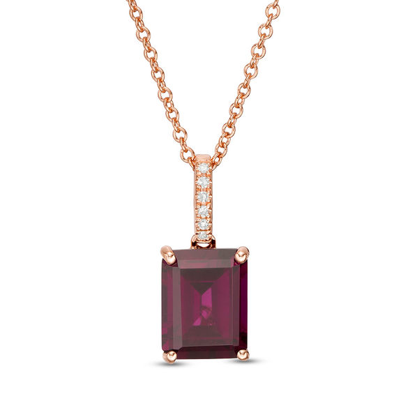 EFFY™ Collection Emerald-Cut Rhodolite Garnet and Diamond Accent Pendant in 14K Rose Gold