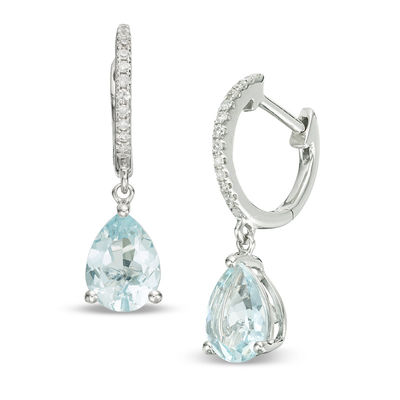 EFFY™ Collection Pear-Shaped Aquamarine and 0.10 CT. T.W. Diamond Drop Earrings in 14K White Gold