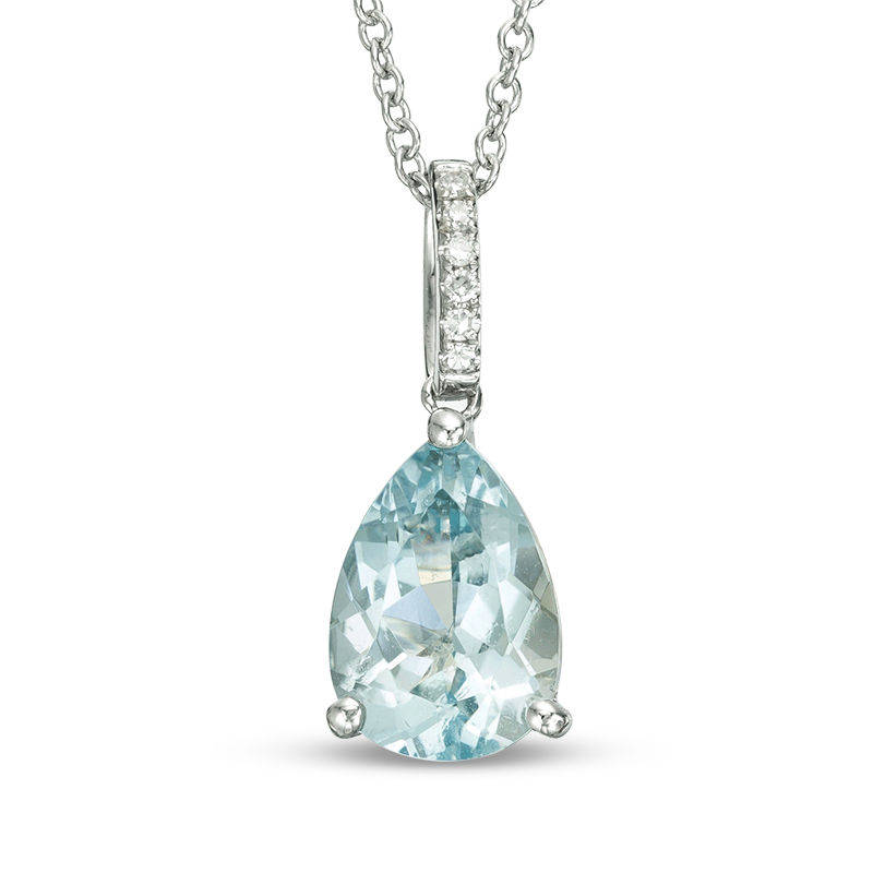 Main Image 1 of EFFY™ Collection Pear-Shaped Aquamarine and Diamond Accent Pendant in 14K White Gold