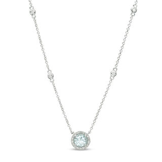 EFFY™ Collection 6.0mm Aquamarine and 0.10 CT. T.W. Diamond Frame and Station Necklace in 14K White Gold