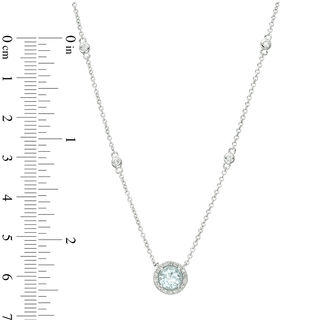 EFFY™ Collection 6.0mm Aquamarine and 0.10 CT. T.W. Diamond Frame and Station Necklace in 14K White Gold