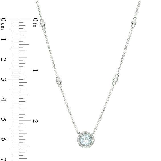 EFFY™ Collection 6.0mm Aquamarine and 0.10 CT. T.W. Diamond Frame and Station Necklace in 14K White Gold