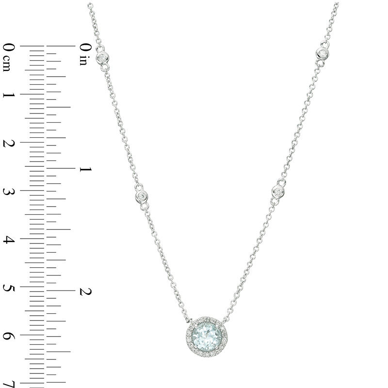 EFFY™ Collection 6.0mm Aquamarine and 0.10 CT. T.W. Diamond Frame and Station Necklace in 14K White Gold