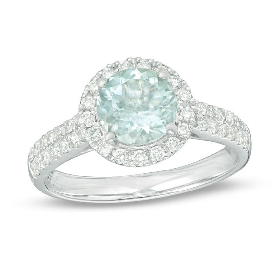 EFFY™ Collection 7.0mm Aquamarine and 0.44 CT. T.W. Diamond Frame Ring ...