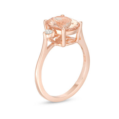 EFFY™ Collection Oval Morganite and 0.11 CT. T.W. Diamond Three Stone Ring in 14K Rose Gold