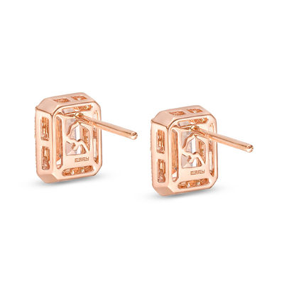 EFFY™ Collection Emerald-Cut Morganite and 0.25 CT. T.W. Diamond Frame Stud Earrings in 14K Rose Gold