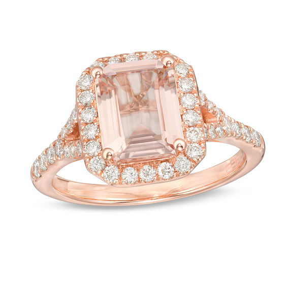 EFFY™ Collection Emerald-Cut Morganite and 0.48 CT. T.W. Diamond Frame ...