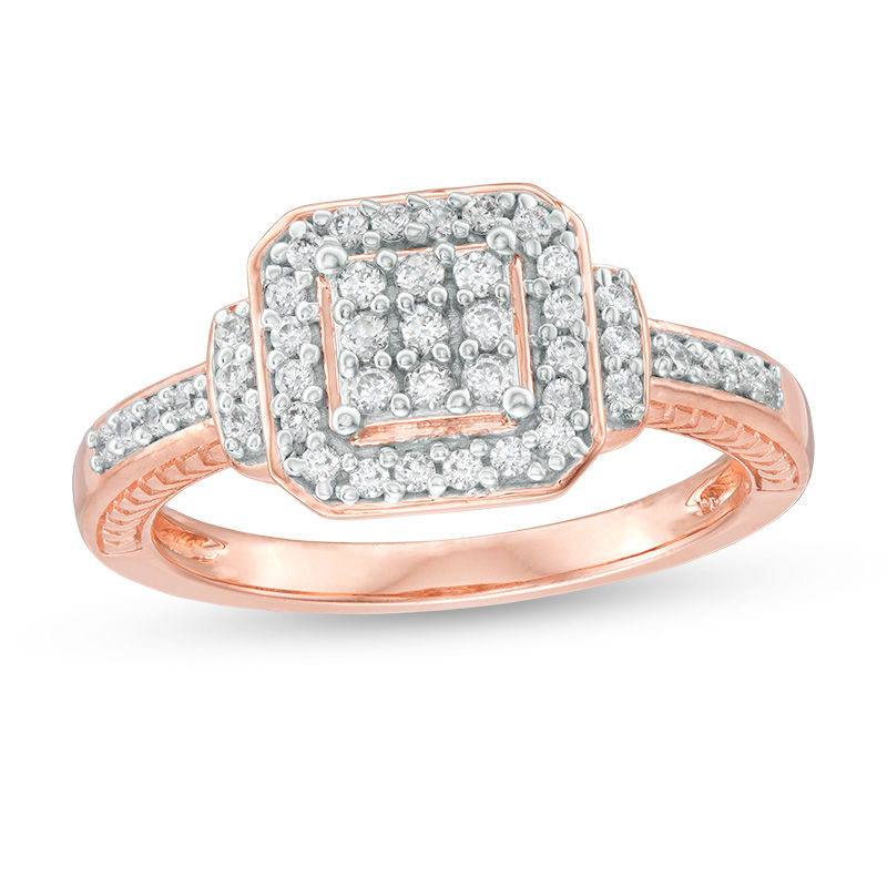 0.29 CT. T.W. Composite Diamond Octagon Frame Collar Ring in 10K Rose Gold|Peoples Jewellers