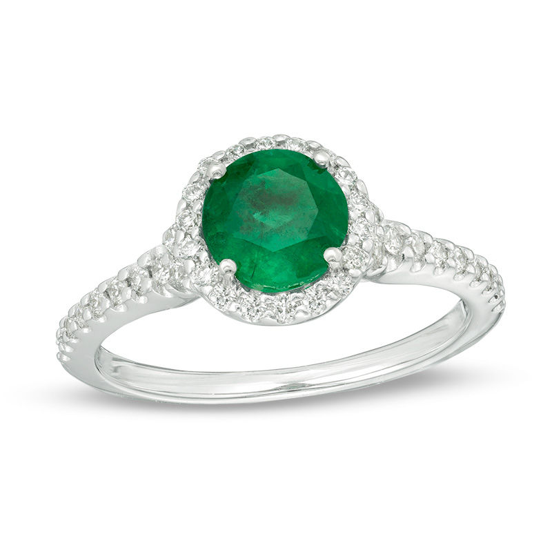 EFFY™ Collection 6.5mm Emerald and 0.33 CT. T.W. Diamond Frame Ring in 14K White Gold|Peoples Jewellers