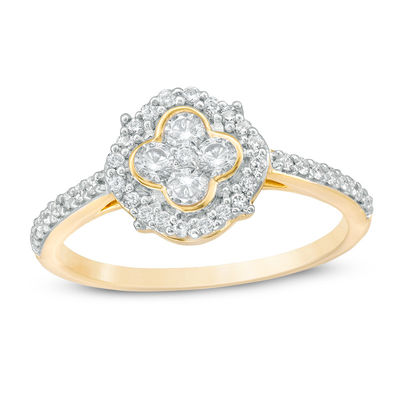 0.45 CT. T.W. Composite Diamond Clover Frame Ring in 10K Gold