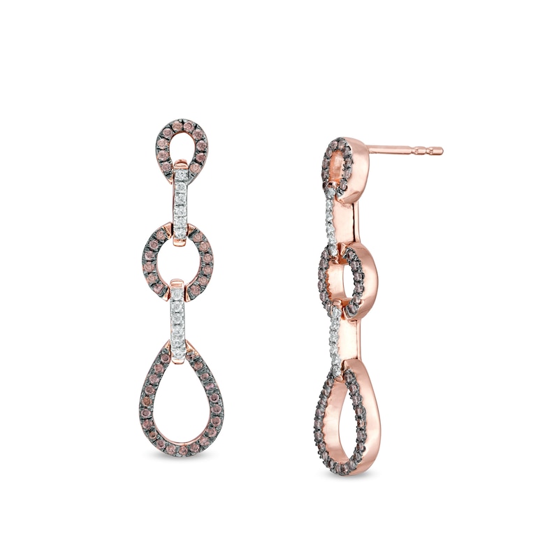 0.37 CT. T.W. Enhanced Champagne and White Diamond Linked Teardrop Earrings in 10K Rose Gold|Peoples Jewellers