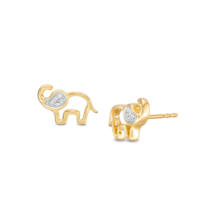 Diamond Accent Elephant Stud Earrings in Sterling Silver and 14K Gold Plate