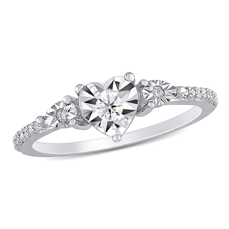 0.15 CT. T.W. Heart-Shaped Multi-Diamond Dainty Promise Ring in Sterling  Silver