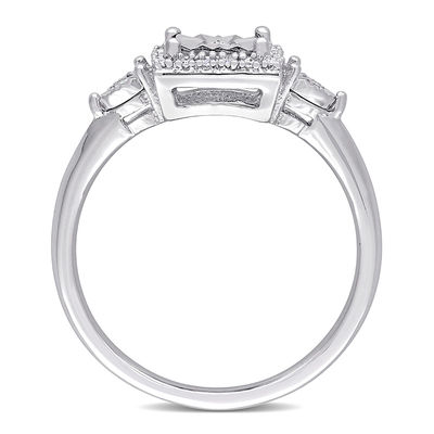 0.15 CT. T.W. Diamond Square Frame Heart-Sides Promise Ring in Sterling Silver