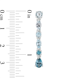 Multi-Shaped Blue Topaz Linear Drop Earrings in Sterling Silver