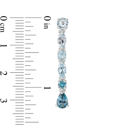 Multi-Shaped Blue Topaz Linear Drop Earrings in Sterling Silver